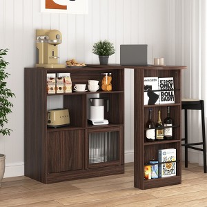 Modern Bar Cabinet with Rotating top Counter Height Dining Cabinet with 6 Storage space and 2 Ribbed Glass Door and 3 Storage Shelves - 1 of 4