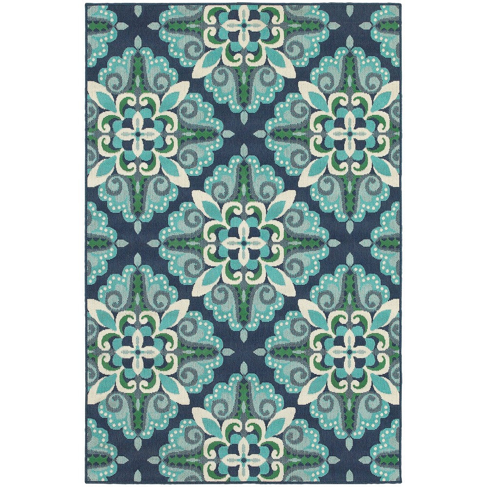 1'10inx2'10in Marlowe Medallions Patio Rug Blue/Green