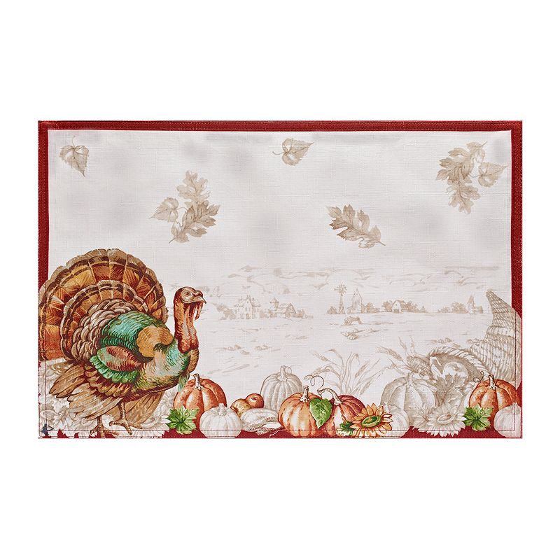 Holiday Turkey Bordered Fall Placemat, Set of 4 - 13" x 19" - White/Red - Elrene Home Fashions, 3 of 4
