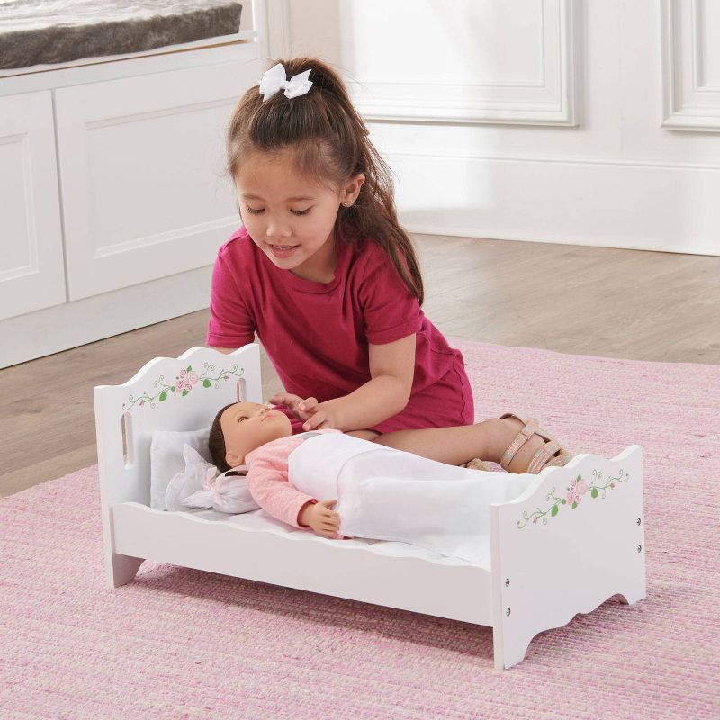Badger Basket Doll Bed with Bedding and Free Personalization Kit - White Rose, 2 of 10