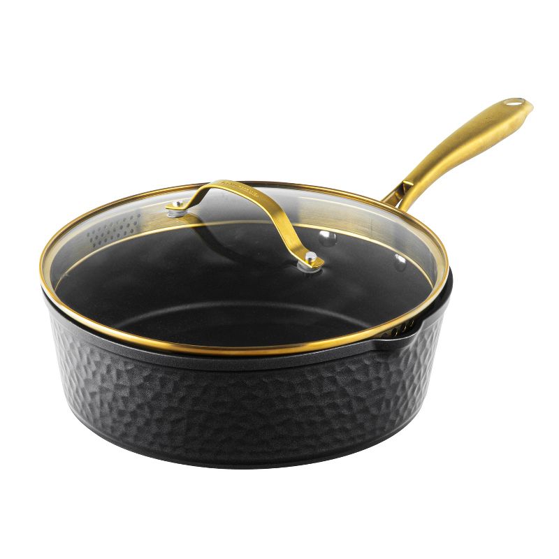 Granitestone Charleston Collection Hammered Black 4 Qt Deep Saute Nonstick Pan with Lid, 4 of 8