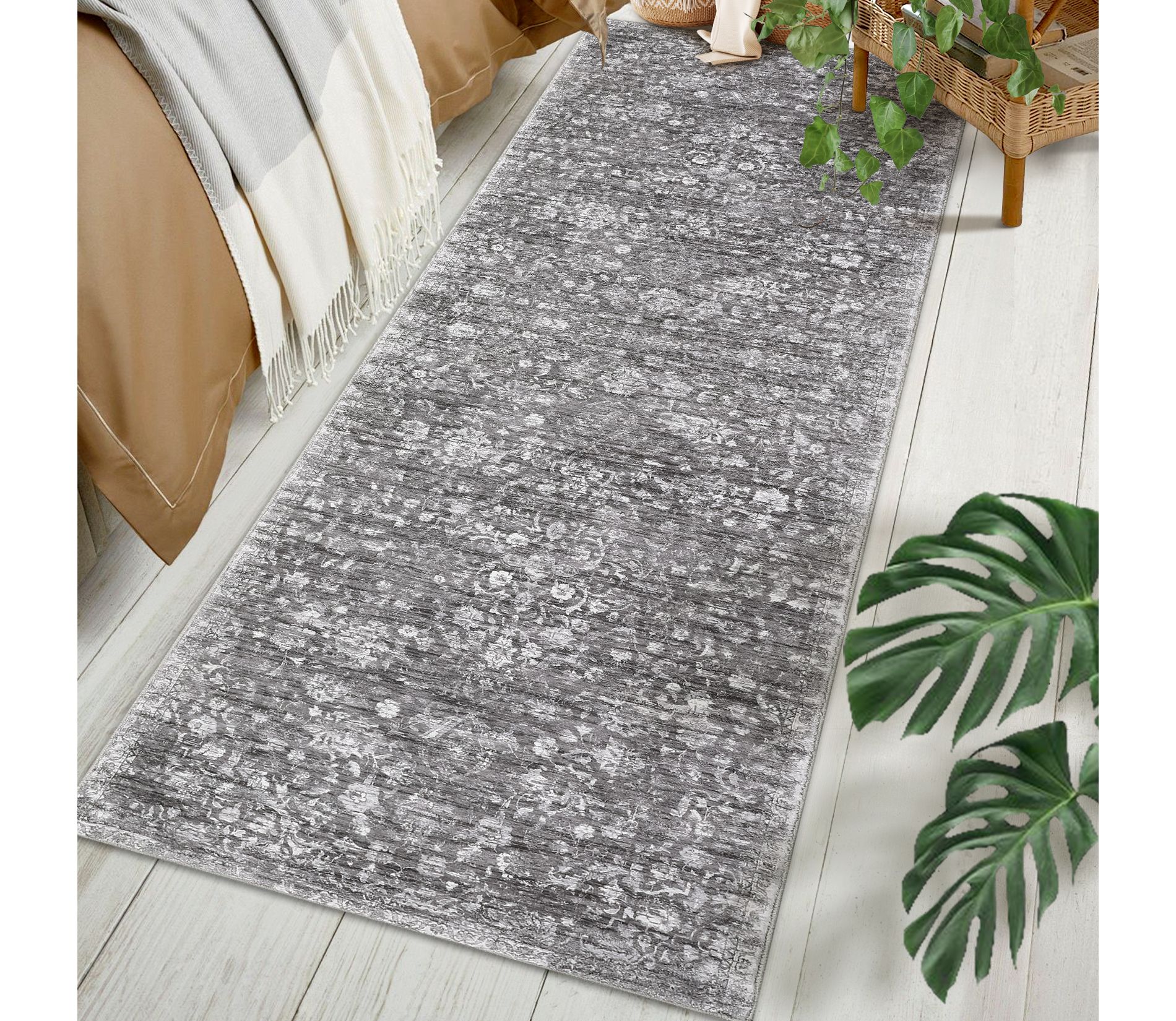 Washable Area Rug with Non Slip Vintage Floral Print Capet Home Decor, 2'x6'