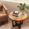 Costway 24" Round Teak Wood End Table with Epoxy Resin Tabletop Mahogany Base for Patio - 2 of 4