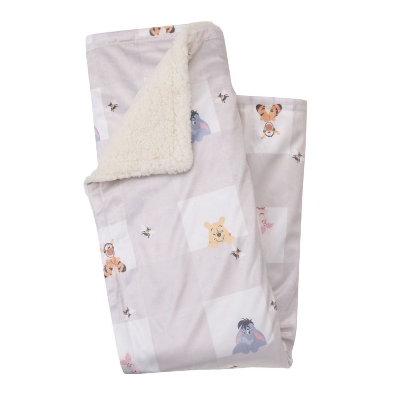 Disney Winnie the Pooh Hugs and Honeycombs Grey and White Plaid with Piglet, Tigger and Eeyore Super Soft Cuddly Plush Baby Blanket, 3 of 6