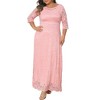 Women's Plus Size Floral Lace Scooped Neck 3/4 Sleeves Formal Evening Wedding Flowy Maxi Dresses with Pocket - Agnes Orinda - 2 of 4