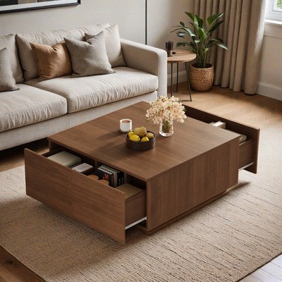 33.25" Square Coffee Table with 4 Drawers - Leovsnove