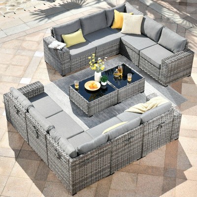 XIZZI 12 Pieces Wicker Furniture Set, Sectional Sofa Set with Wide Armrest and Deep Seat, Rattan Modular Conversation Set for Backyard Garden