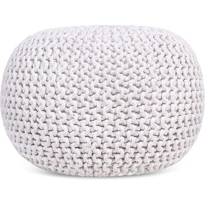 Ivory Cotton Braided Round Pouf Ottoman