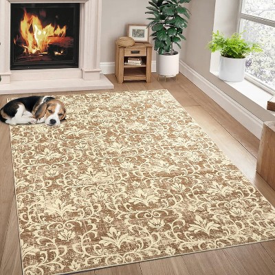 Washable Non-Slip Vintage Low Pile Rug - Soft Distressed Print Carpet for Living Room, Bedroom, Nursery & Office