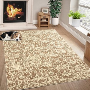 Washable Non-Slip Vintage Low Pile Rug - Soft Distressed Print Carpet for Living Room, Bedroom, Nursery & Office - 1 of 4