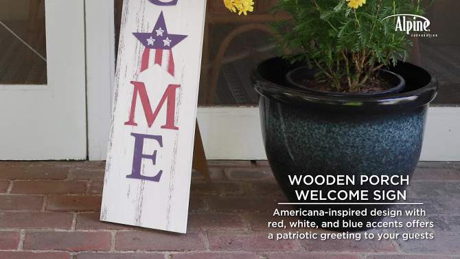 48&#34; MDF Indoor/Outdoor Wooden American Porch Welcome Sign Red/White/Blue - Alpine Corporation, 2 of 5, play video