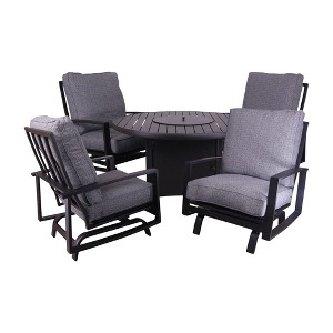 Courtyard Casual Santorini 5 pc Motion Firepit Seating Group  Includes:  One 48" Round Firepit and four Motion Club Chairs - 1 of 2