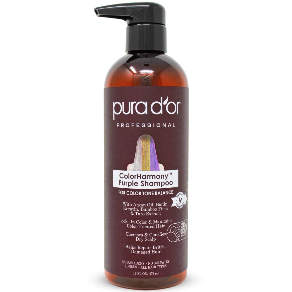 Photos - Hair Product Pura Dor Pura d'or Color Harmony Purple Shampoo - 16 fl oz 