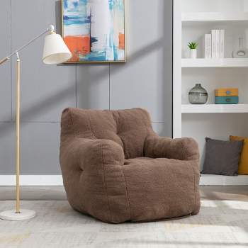 Soft Bean Bag Chairs with Memory Foam, 37" W Teddy/Linen Bean Bag Arm Chair & Fluffy Lazy Sofa 4A - ModernLuxe