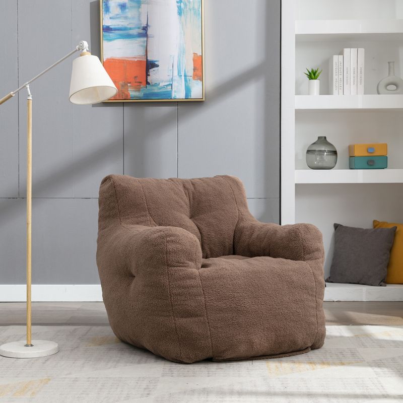 Soft Bean Bag Chairs with Memory Foam, 37" W Teddy/Linen Bean Bag Arm Chair & Fluffy Lazy Sofa 4A - ModernLuxe, 1 of 12