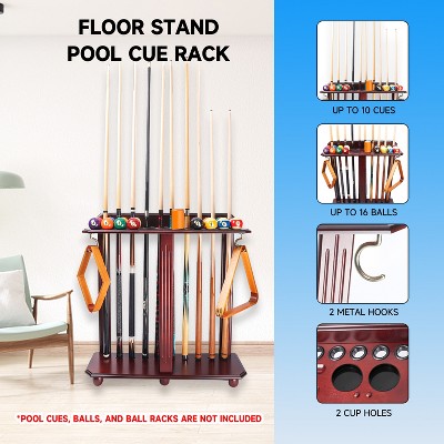 Mahogany Solid Wood Billiard Pool Cue Floor Stand Rack