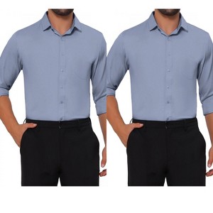 INSPIRE CHIC Men's Point Collar Button Long Sleeve Solid Color Business Dress Shirts 2 Packs - 1 of 4