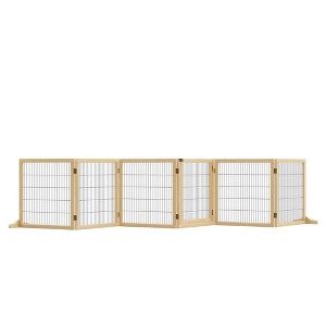 PawHut Wooden Dog Gate, 6-Panel Foldable Freestanding Pet Safety Barrier with Support Feet for House, Doorway, Stairs, Small and Medium Dogs - 1 of 4
