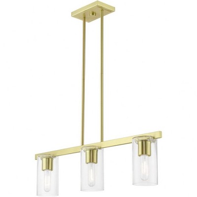 Clarion Satin Brass 3-Light Linear Chandelier with Clear Glass