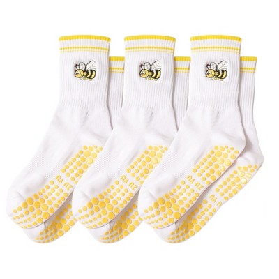 Anna-Kaci Women's 3-Pack Cotton Crew Socks with Non-Slip Grip and Embroidered Fruit and Animal Designs