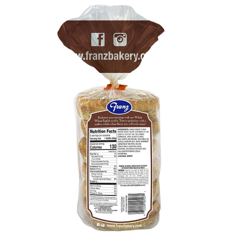 Franz Vegan 100% Whole Wheat English Muffins - 14oz/6ct, 4 of 5
