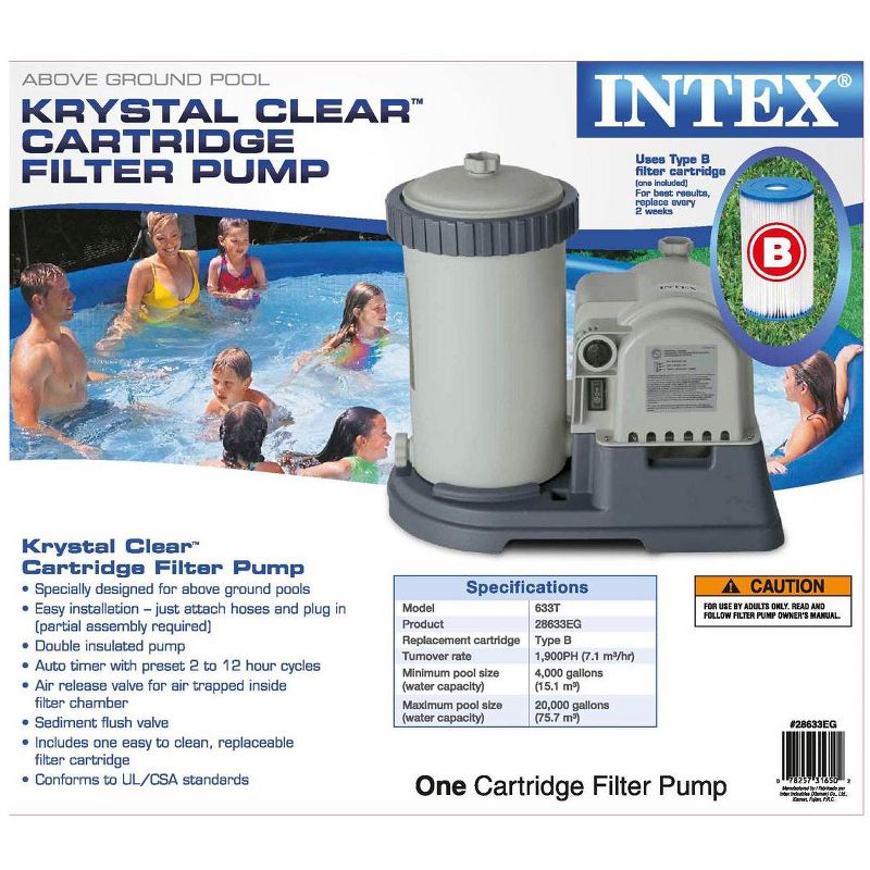 Intex 2500 GPH Swimming Pool Filter Pump & Type B Replacement Filter Cartridge, 2 of 7