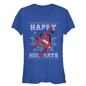 Juniors Womens Marvel Christmas Spider-Man Web T-Shirt - 1 of 3