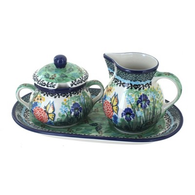 Blue Rose Polish Pottery Teresa Large Cream & Sugar Set with Tray