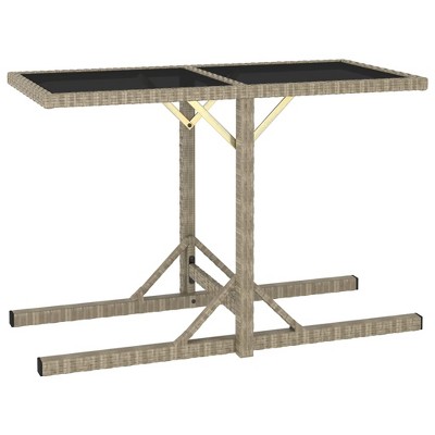vidaXL Patio Table Patio Garden Table for Picnic with Glass Top PE Rattan Beige