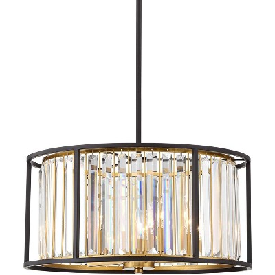 Possini Euro Design Bronze Gold Crystal Pendant Chandelier 20" Wide Modern Drum 5-Light Fixture Dining Room House Foyer Kitchen