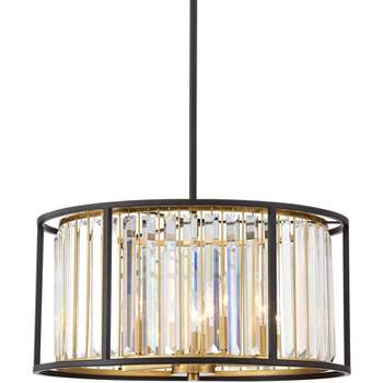 Possini Euro Design Milne Bronze Gold Drum Pendant Chandelier 20" Wide Modern Crystal 5-Light Fixture for Dining Room House Kitchen Island Entryway