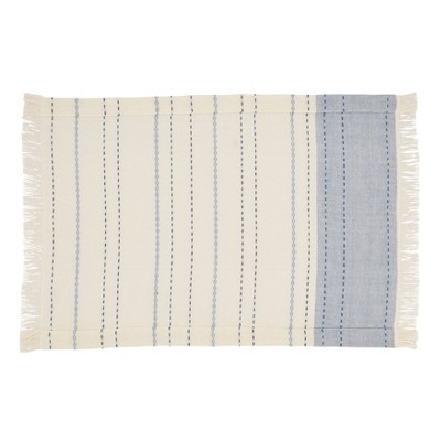 Light Blue and Beige Cotton Striped Rectangle Placemats, Set of 4