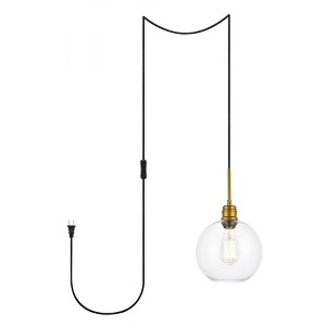 Elegant Lighting Emett 1 light Brass and Clear glass plug in pendant - 1 of 4
