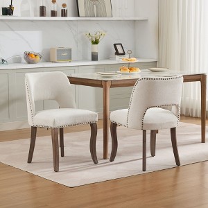 QingMoon Dining Chairs Set of 2, Fabric Upholstered Kitchen Chairs, Hollow-out Design with Curved Backrest and Copper Nails for Dining Room - 1 of 4