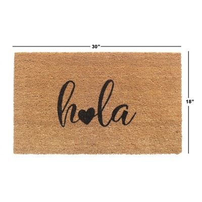 Hola Heart Black Coir Outdoor Welcome Doormat, 18"x30"