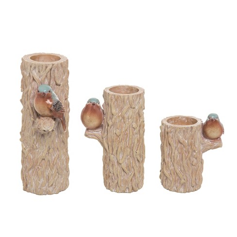 Transpac Resin 8 in. Brown Spring Bird Tree Pilar Candle Holder Set of 3 - image 1 of 2