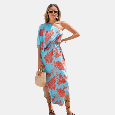 Women's Floral Print Maxi Dress with Batwing Sleeves - Cupshe