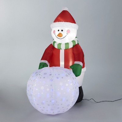 Lakeside Inflatable Snowman with Globe Yard Decoration - Christmas Lawn Ornament