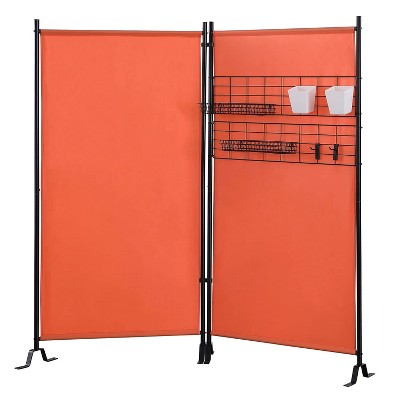 Proman Galaxy II FS17257 2‑Panel Indoor/Outdoor Room Divider (36″ Panels) with Accessory Rack – 2 Wire Nets, 4 Bins, 4 Hooks & 2 Wire Baskets, Orange
