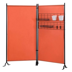 Proman Galaxy II FS17257 2‑Panel Indoor/Outdoor Room Divider (36″ Panels) with Accessory Rack – 2 Wire Nets, 4 Bins, 4 Hooks & 2 Wire Baskets, Orange - 1 of 4