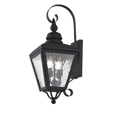 Elegant Black Brass Lantern with Clear Water Glass - 2 Light Outdoor