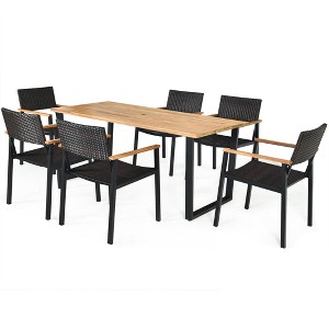 Tangkula Patented 7PCS Patio Garden Dining Set Outdoor Dining Furniture Set w/ Umbrella Hole - 1 of 4