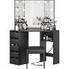Corner Makeup Vanity Desk with Mirror and Lights, Bedroom Vanity Table with Lighted Mirror 5 Drawers and Storage Shelf for Women Girls, Black - 3 of 4