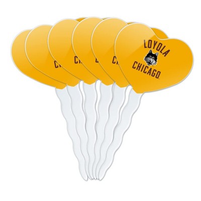 Loyola University Chicago Ramblers Heart Love Cupcake Picks Toppers Decoration Set of 6