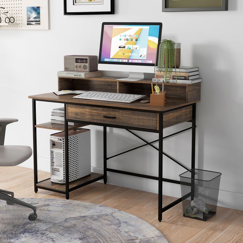 Tangkula Computer Desk with Monitor Shelf 48" Home Office Writing Desk with Drawer Storage Shelves CPU Stand, 2 of 10