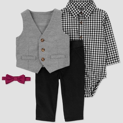 Image of Carter's Just One You®️ Baby Boys' 3pc Gingham Vest Set - Black 12M