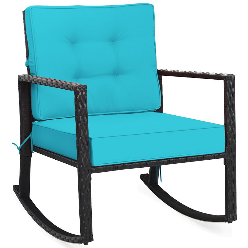 Costway Patio Rattan Rocker Chair Outdoor Glider Rocking Chair Cushion Lawn Turquoise, 2 of 11