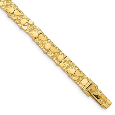 Black Bow Jewelry 7mm 14k Yellow Gold Nugget Link Bracelet, 7 Inch