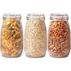 51 oz, 3-pack, glass storage jars with lids, large glass jars, striped snap closure design, suitable for canned foods. - 1 of 4