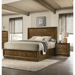 TiramisuBest Walnut Color Transitional Style Queen Size Bed 2x Nightstands 3pc Set Bedroom Furniture Metal Knobs - 1 of 4